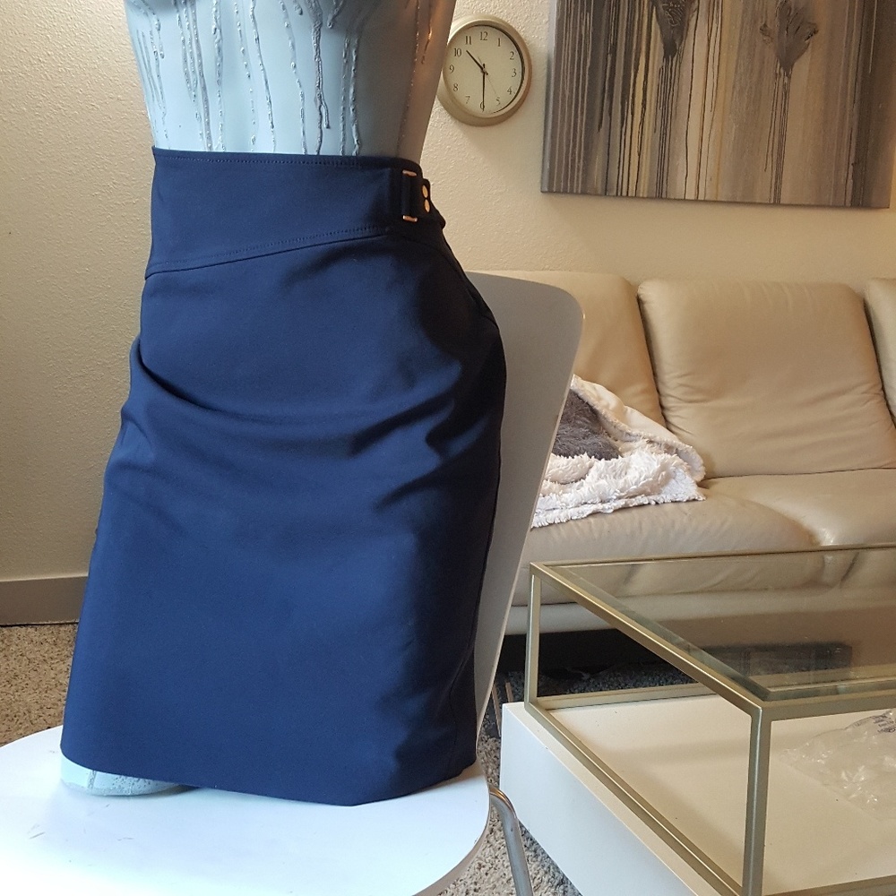 Alfani Work Pencil Skirt Dark Navy Blue with Gold